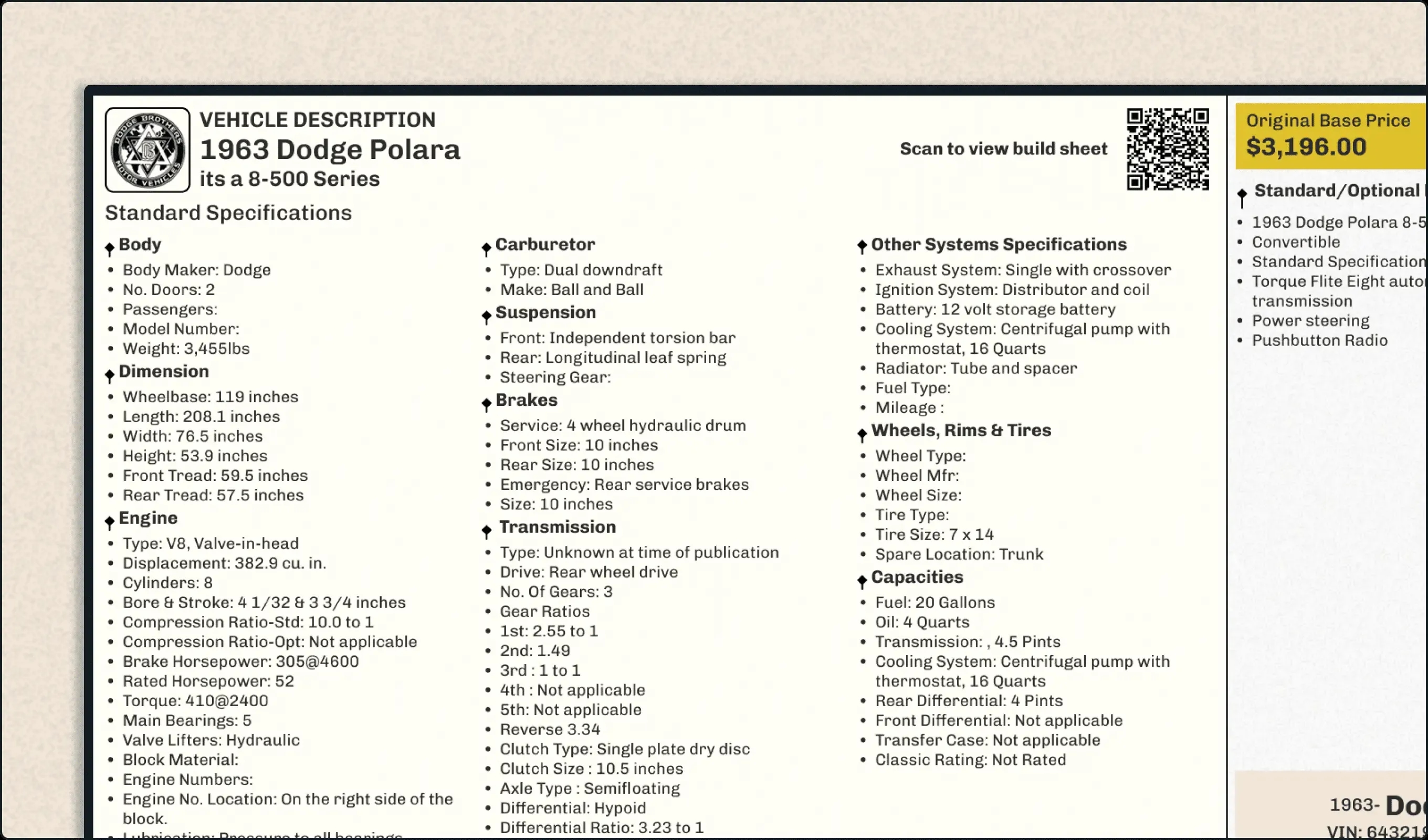 Classic Build Sheets by VIN