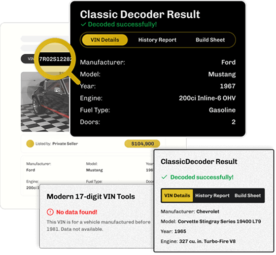 Classic Decoder decodes a classic VIN that a modern 17-digit VIN tool finds no data for