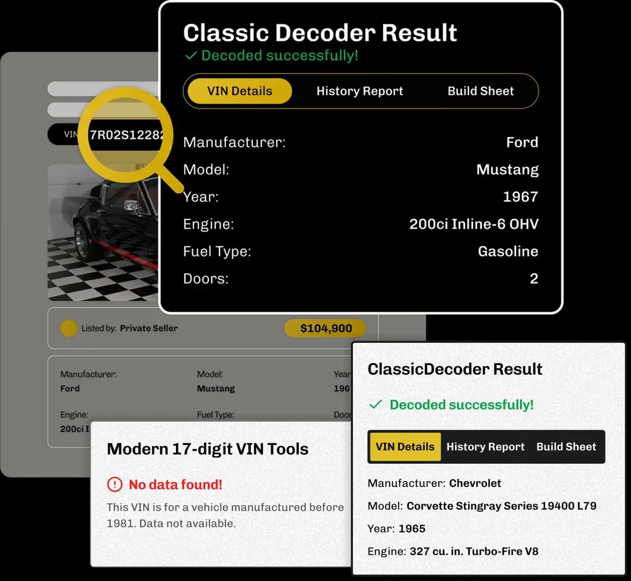 Classic Decoder decodes a classic VIN that a modern 17-digit VIN tool finds no data for